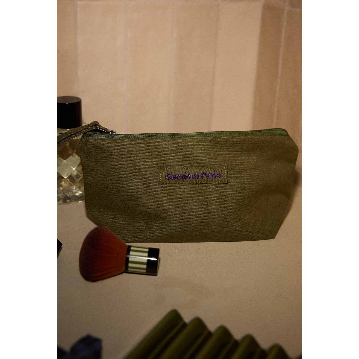 Trousse de beauté en coton, UNI kaki, GABRIELLE PARIS