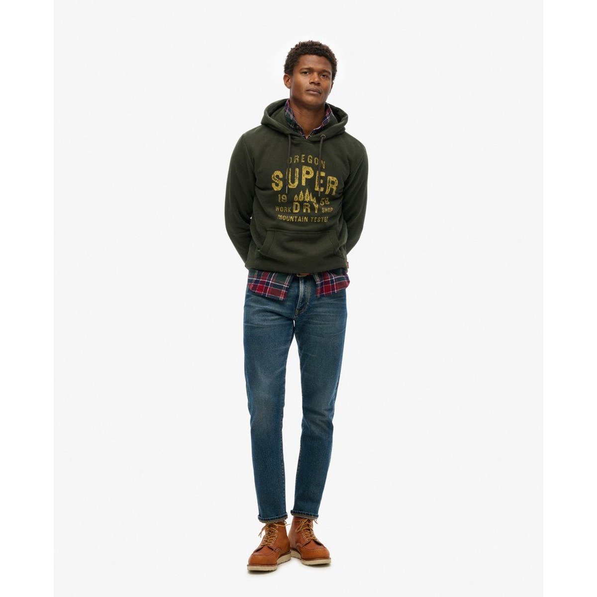 Sweat à capuche Work Shop vert olive surplus goods, SUPERDRY