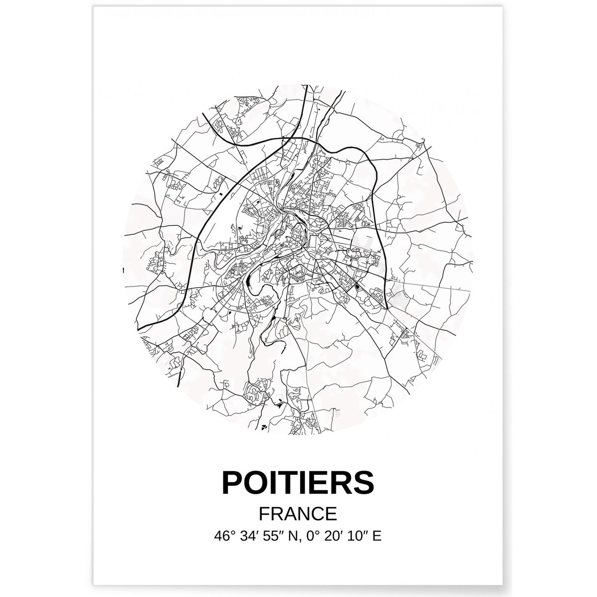 Affiche Carte Poitiers blanc, L'AFFICHERIE