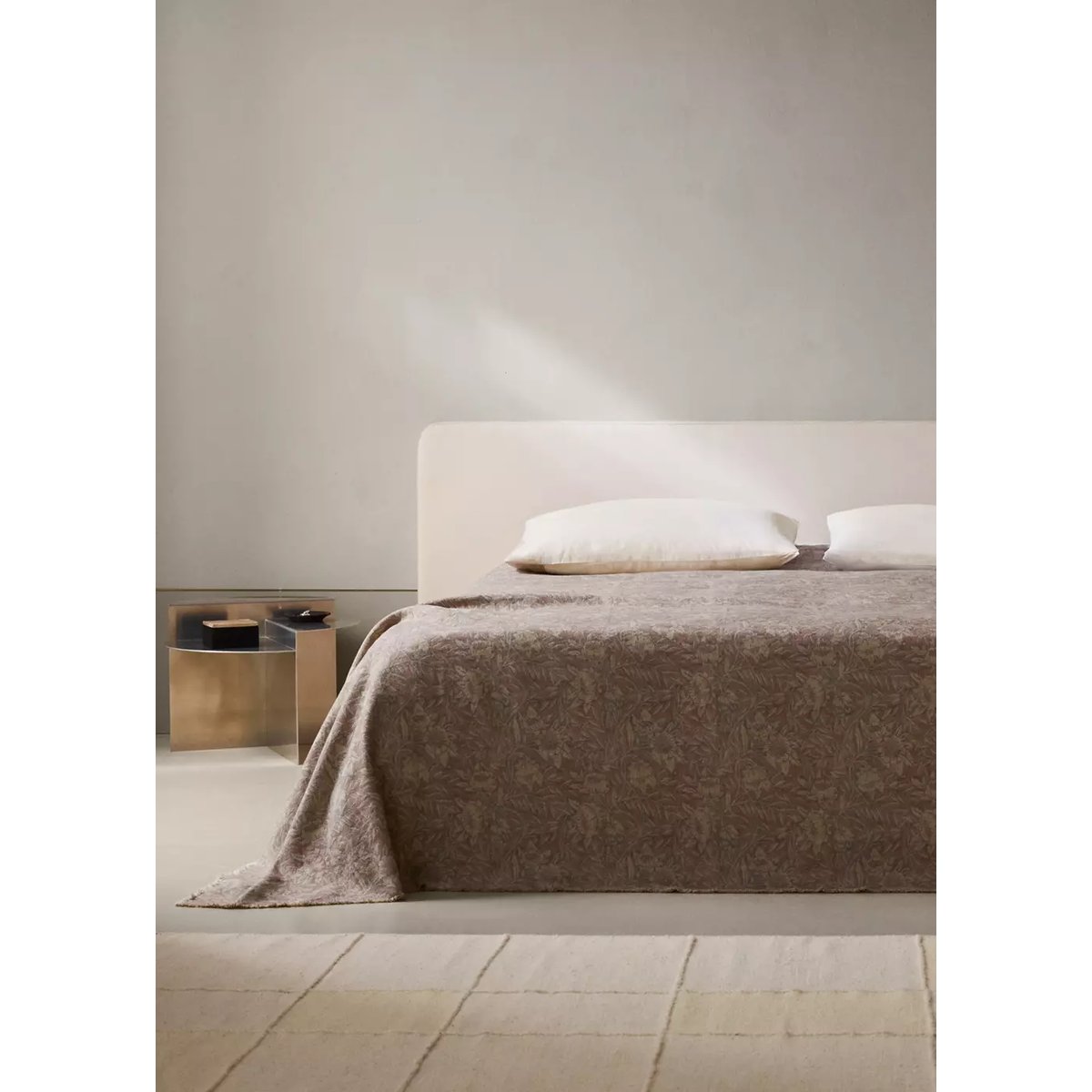Couvre-lit en coton et lin à motif ornemental Lit 130/140/150 cm rose, MANGO HOME