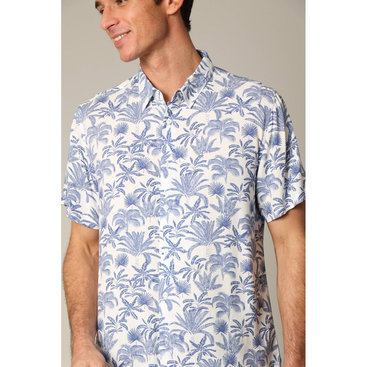 Chemise classique en viscose avec imprimé tropical WILLSON blue, DEELUXE