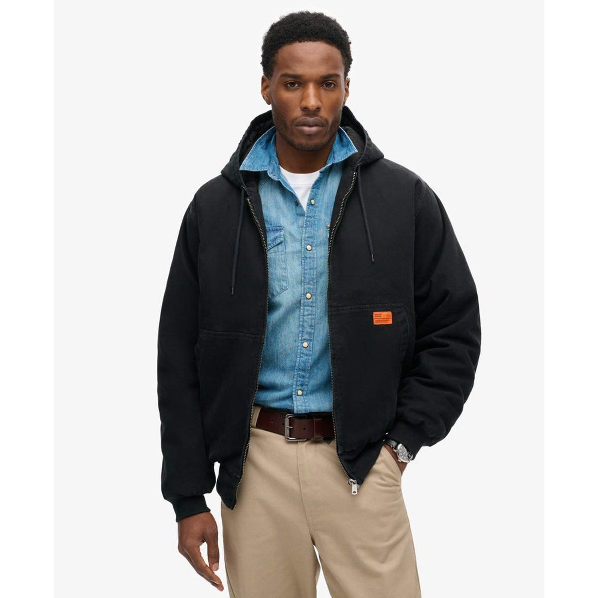 Bomber à capuche Surplus noir de jais, SUPERDRY