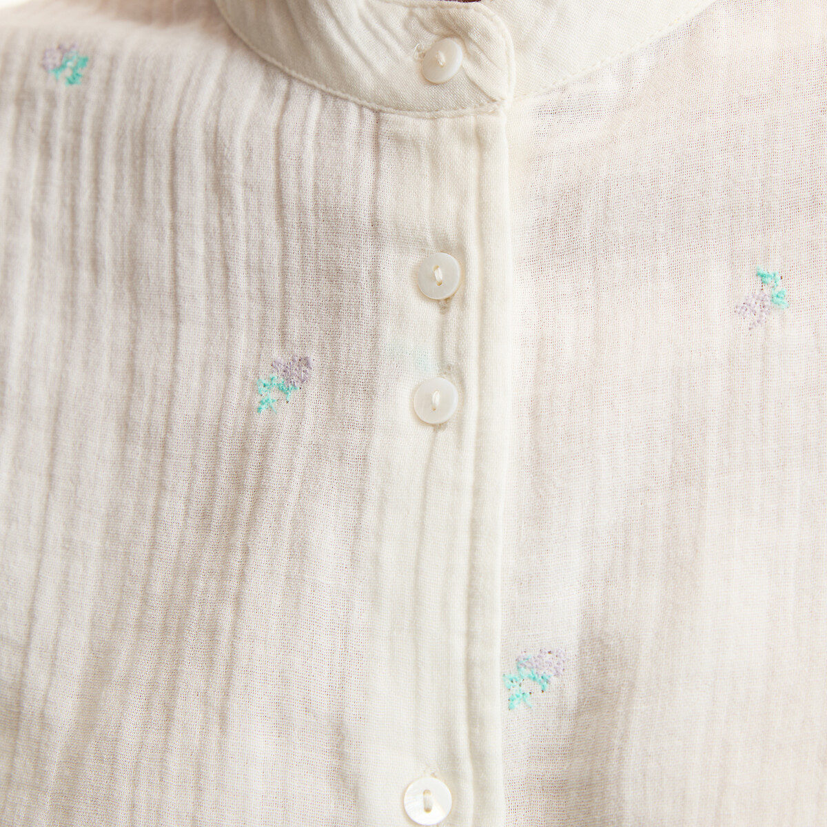 Blouse col rond à broderies florales manches 3/4 ivoire brodé, LA REDOUTE COLLECTIONS