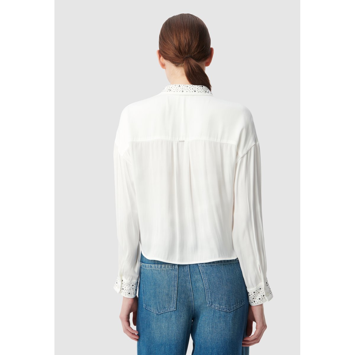 Chemise recyclée décor clous et strass blanc cassé, IKKS