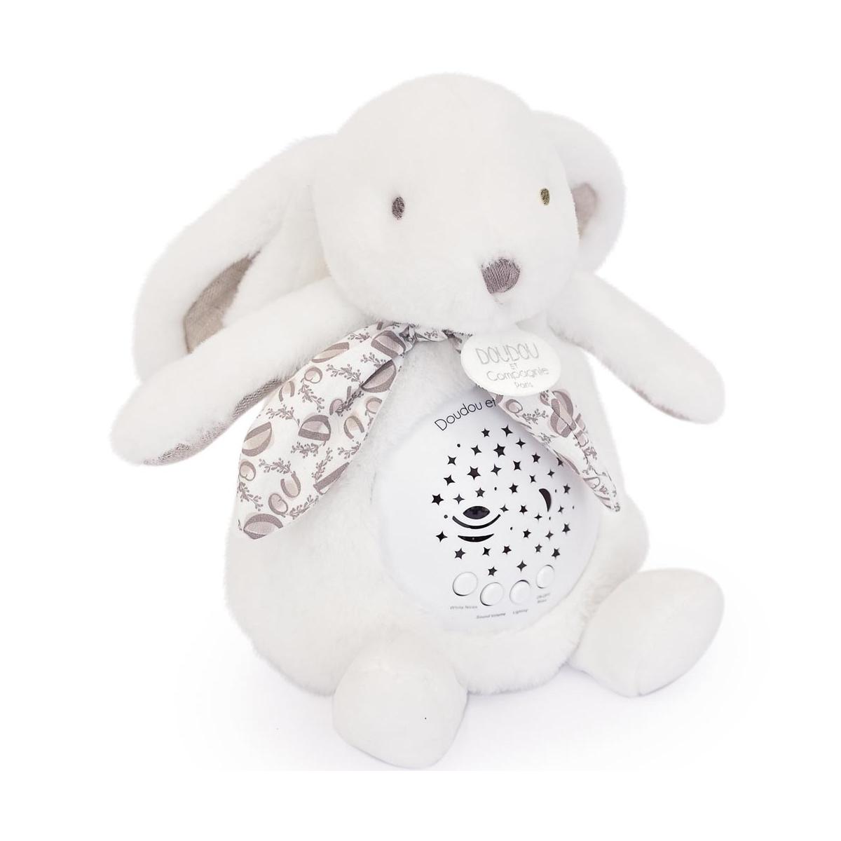 Veilleuse musicale lapin avec projection blanc, DOUDOU ET COMPAGNIE