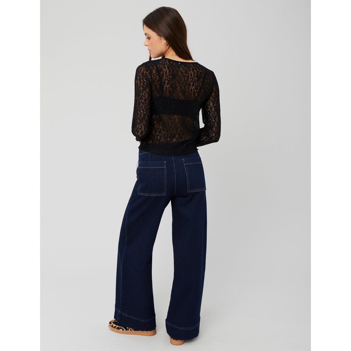 T-shirt manches longues en dentelle noir, BZB