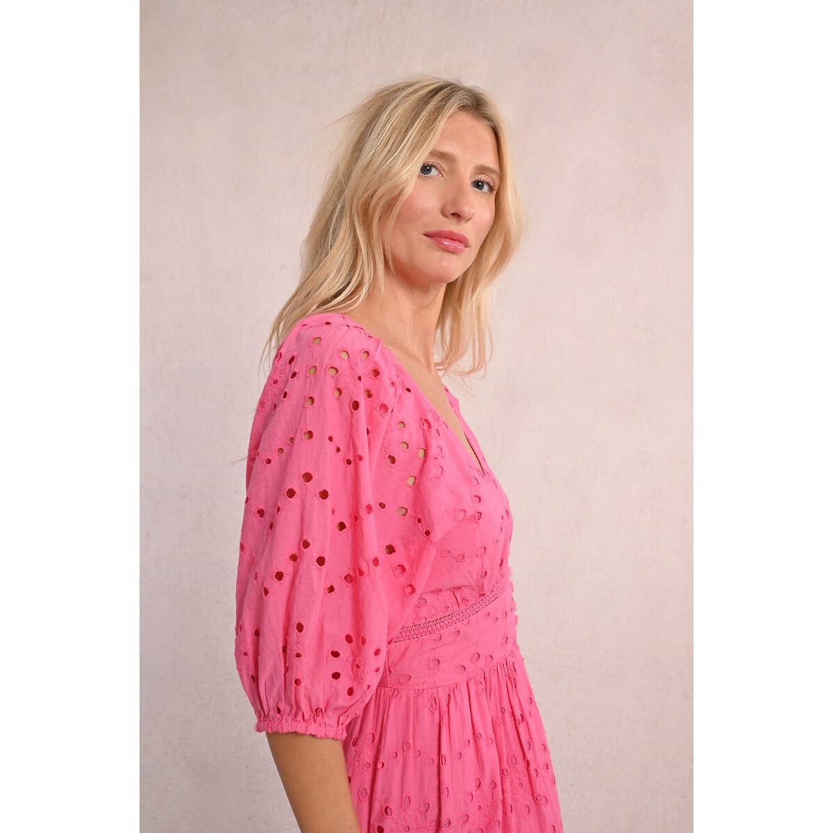 Embroidered Long Dress with Short Sleeves pink, MOLLY BRACKEN