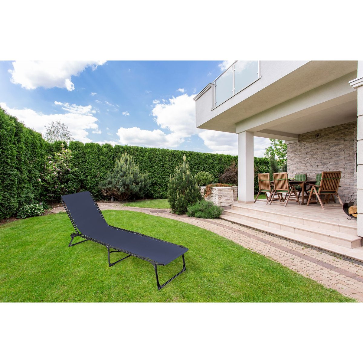 Lot de 2 bains de soleil pliables en acier et textilène bleu, TOILINUX