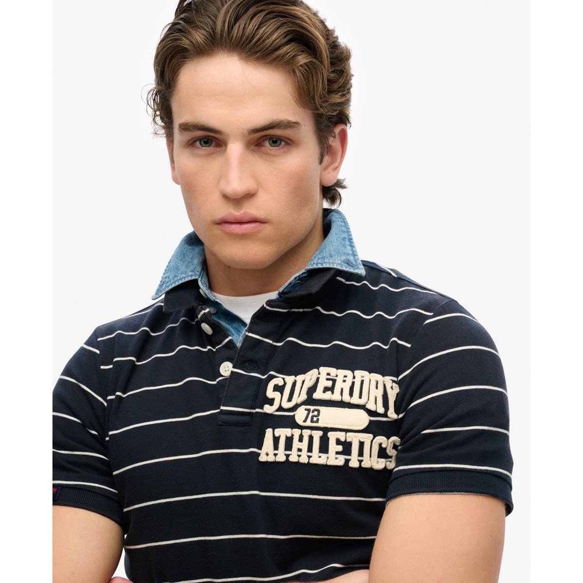 Polo en jersey Vintage Athletic rayé bleu marine éclipse, SUPERDRY