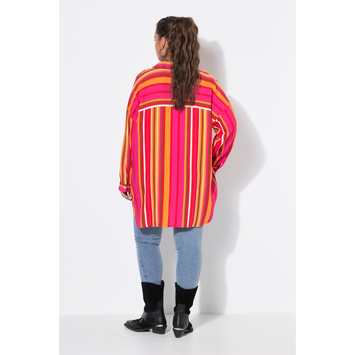 Chemisier oversize, mousseline à rayures rose vif fuchsia, STUDIO UNTOLD
