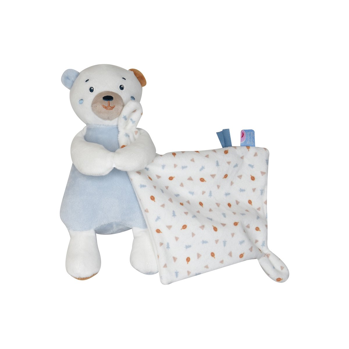 Doudou mouchoir ours velours doux bleu, SUCRE D'ORGE
