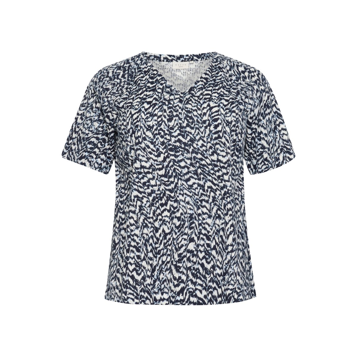 Blouse with short sleeve bleu/blanc graphic print, KAFFE CURVE