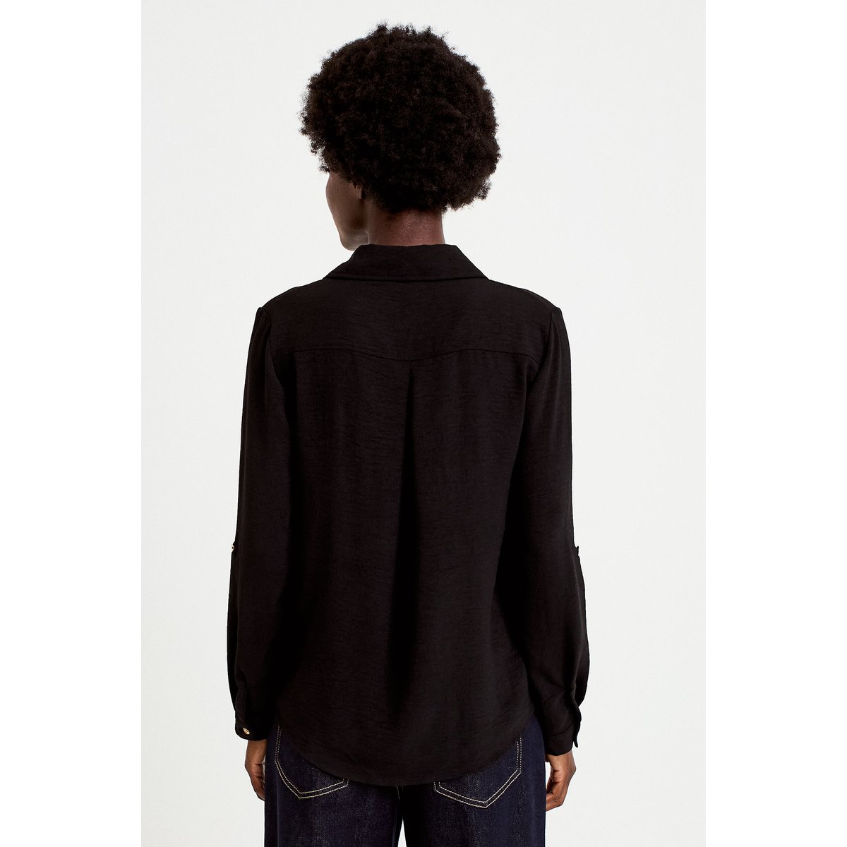 Chemise droite plissée manches longues noir, CACHE CACHE