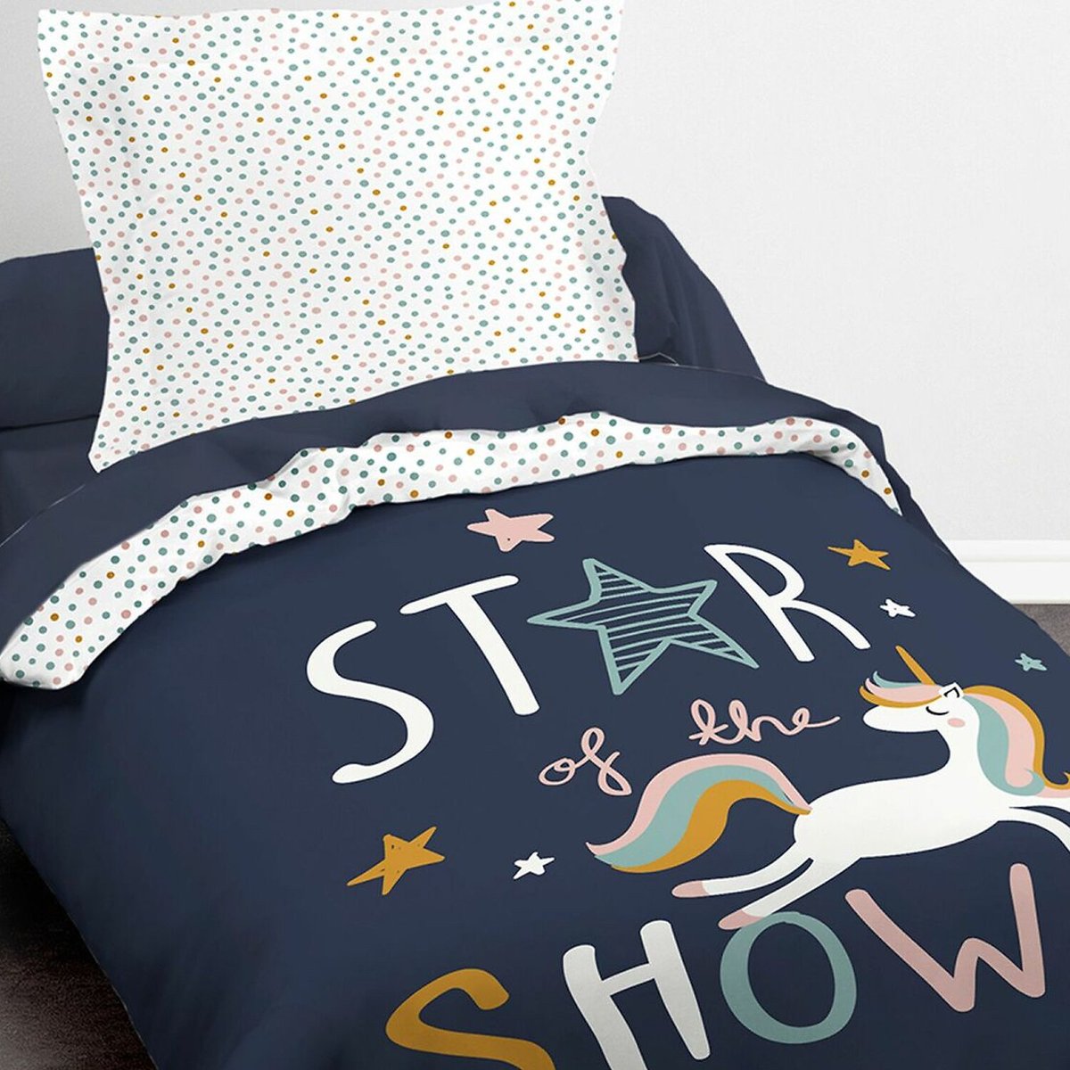 Parure de lit enfant + taie en coton, Kids Kool bleu foncé, C DESIGN HOME TEXTILE
