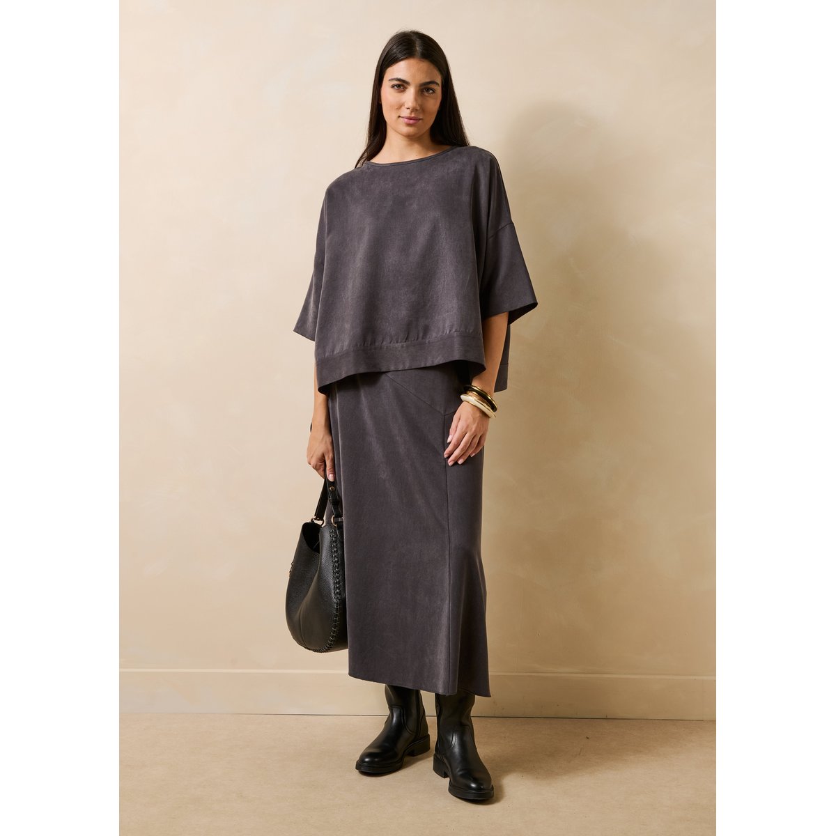 Top ample en satin de lyocell anthracite, LA FEE MARABOUTEE