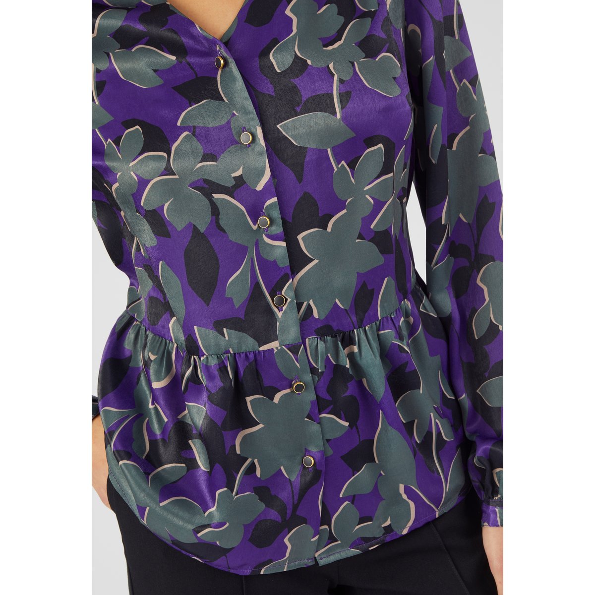 Chemisier satin à basque violet fleuri, DAMART
