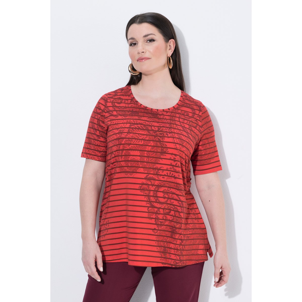 T-shirt rayé en coton Pima rouge pur, ULLA POPKEN