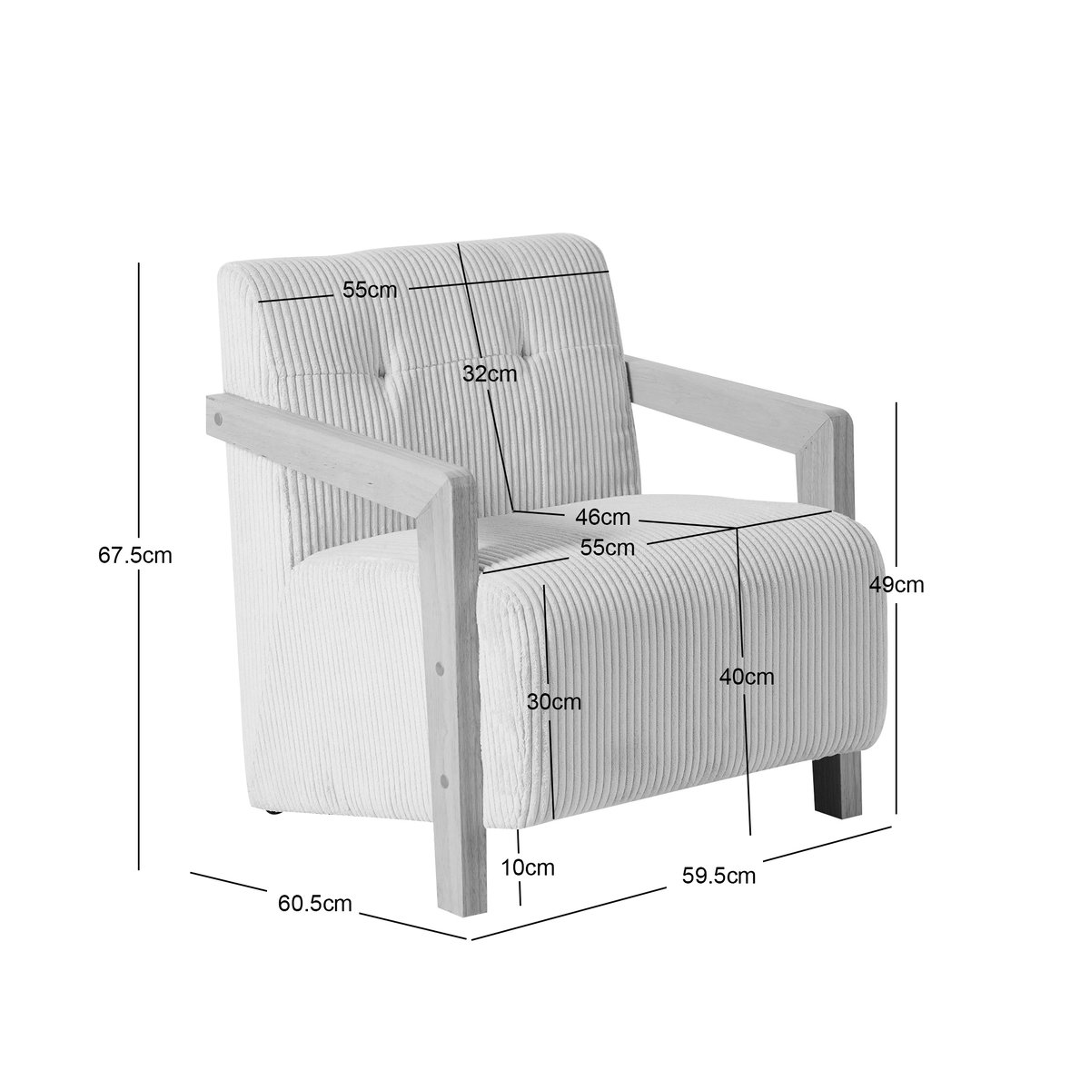 Fauteuil de salon en bois massif et velours côtelé, LERWICK beige, NORDLYS