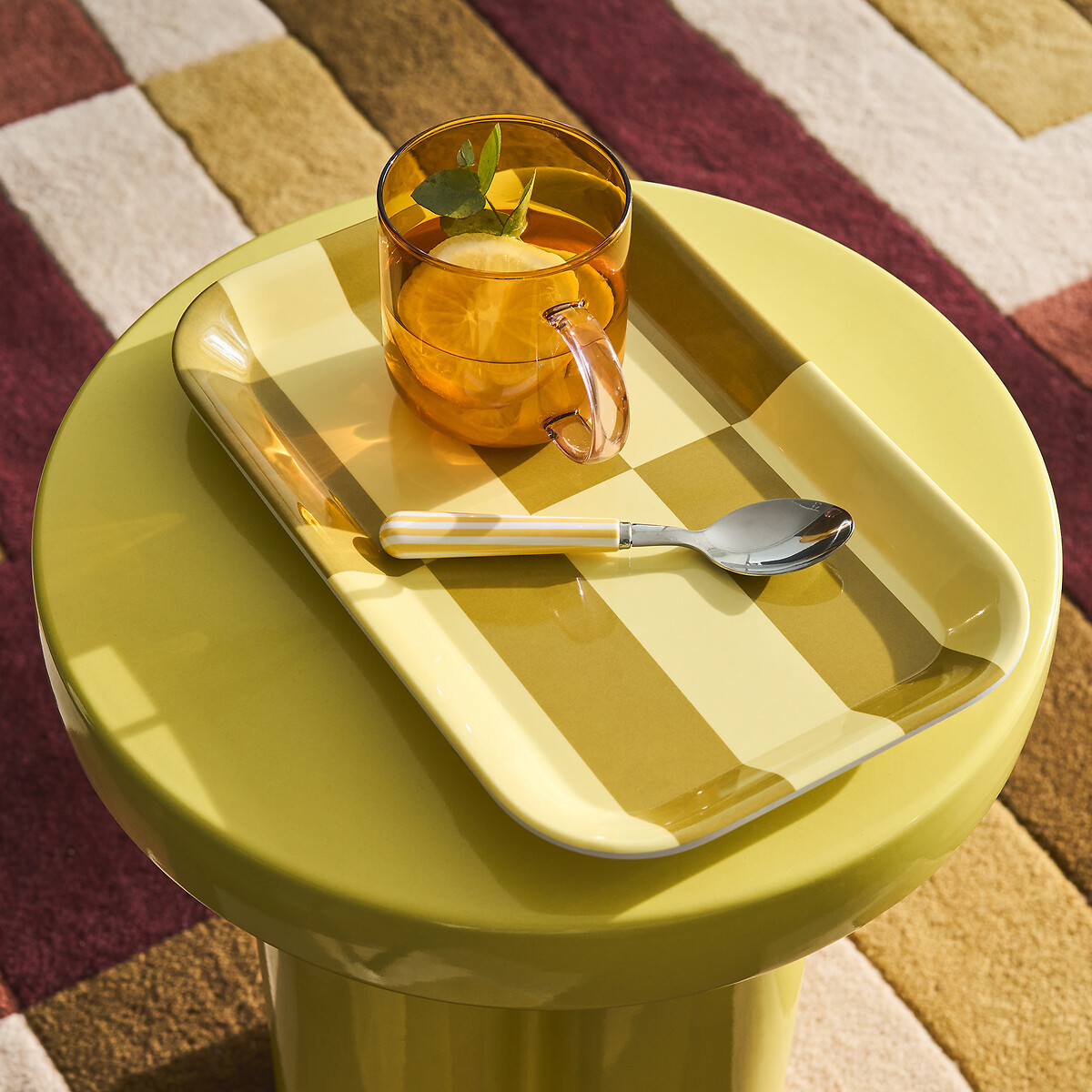 Plateau bicolore motif graphique, taille S, TABAKA jaune/absinthe, LA REDOUTE INTERIEURS