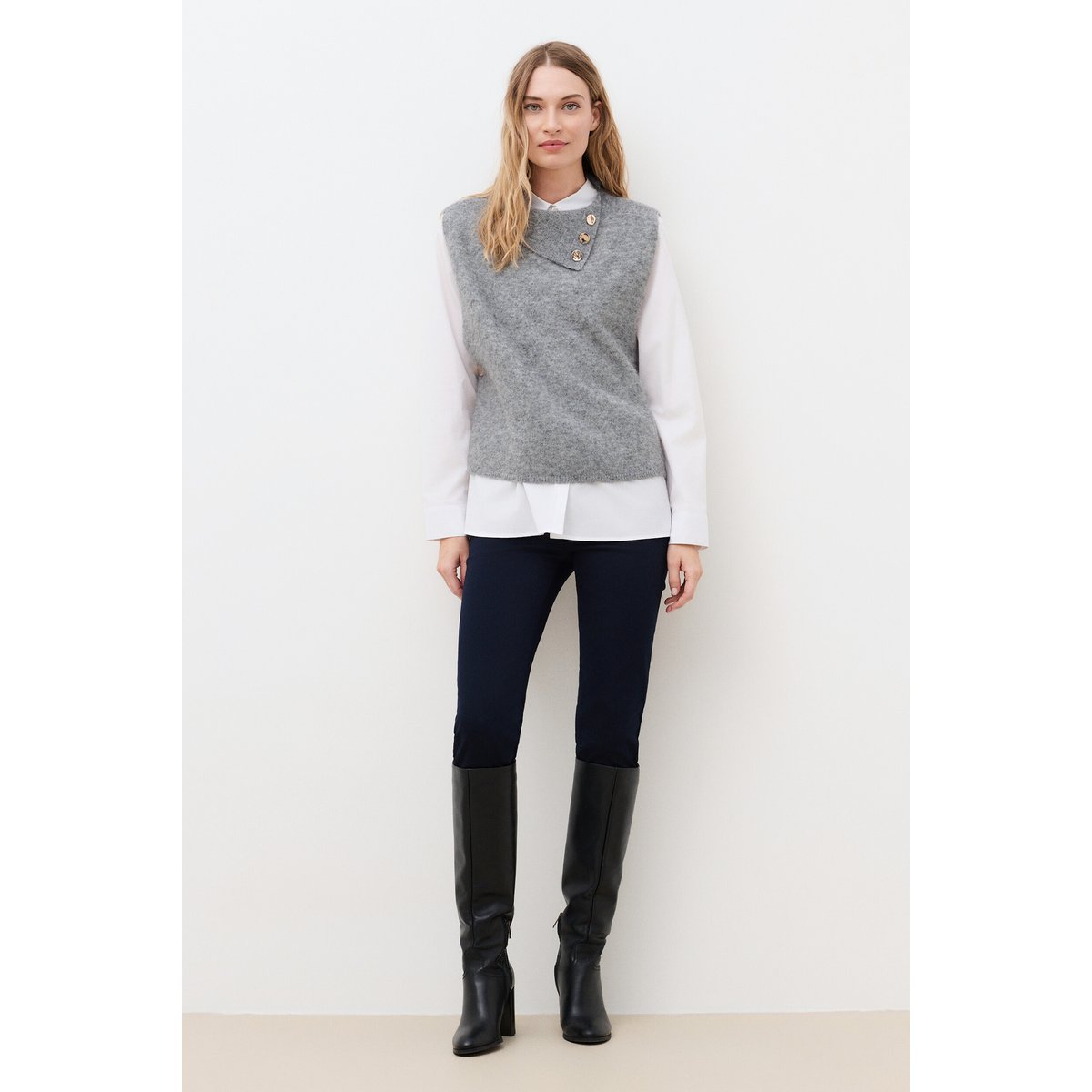 Poncho court asymétrique alpaga HOANY gris, CAROLL