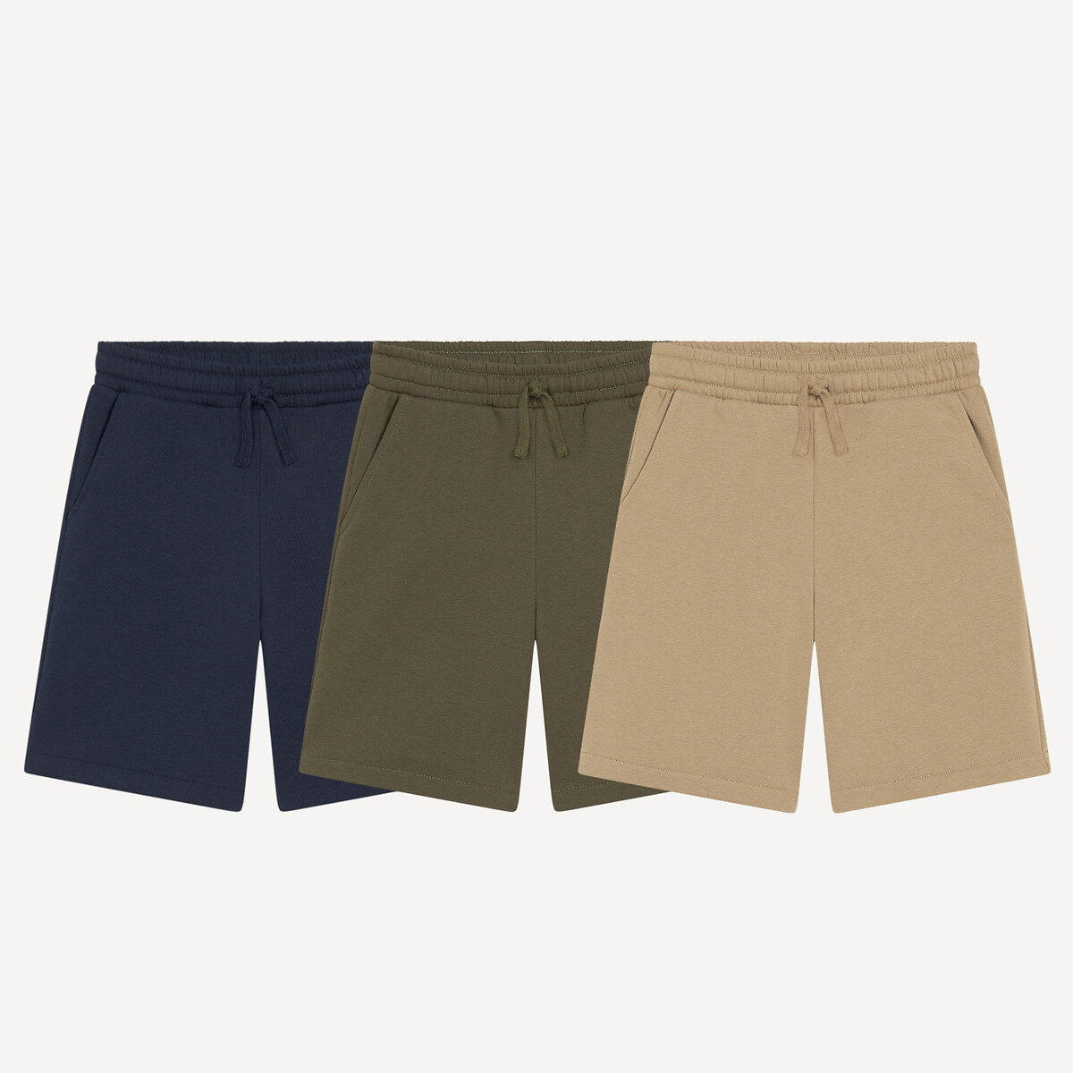 Lot de 3 bermudas en molleton vert/bleu/beige, LA REDOUTE COLLECTIONS