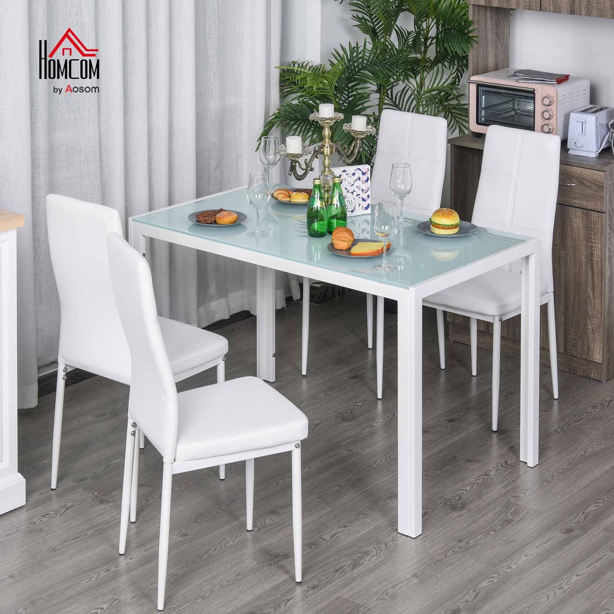 Ensemble de table à manger Métal Blanc blanc, HOMCOM