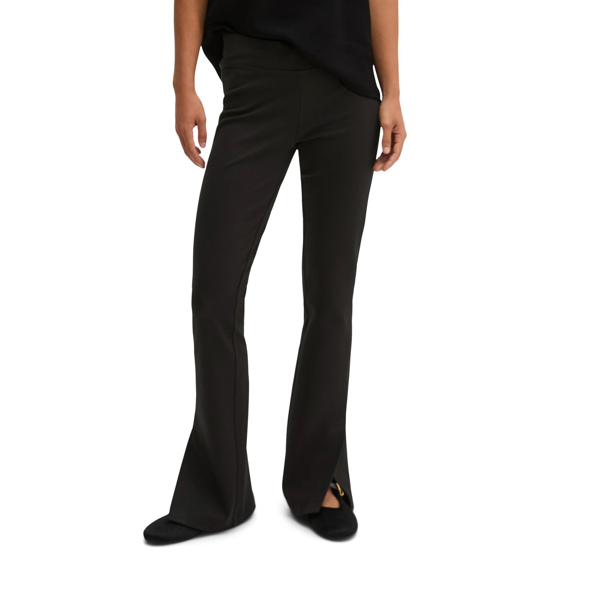 Pantalon en jersey à enfiler, coupe slim évasée en interlock doux noir, MARC O'POLO