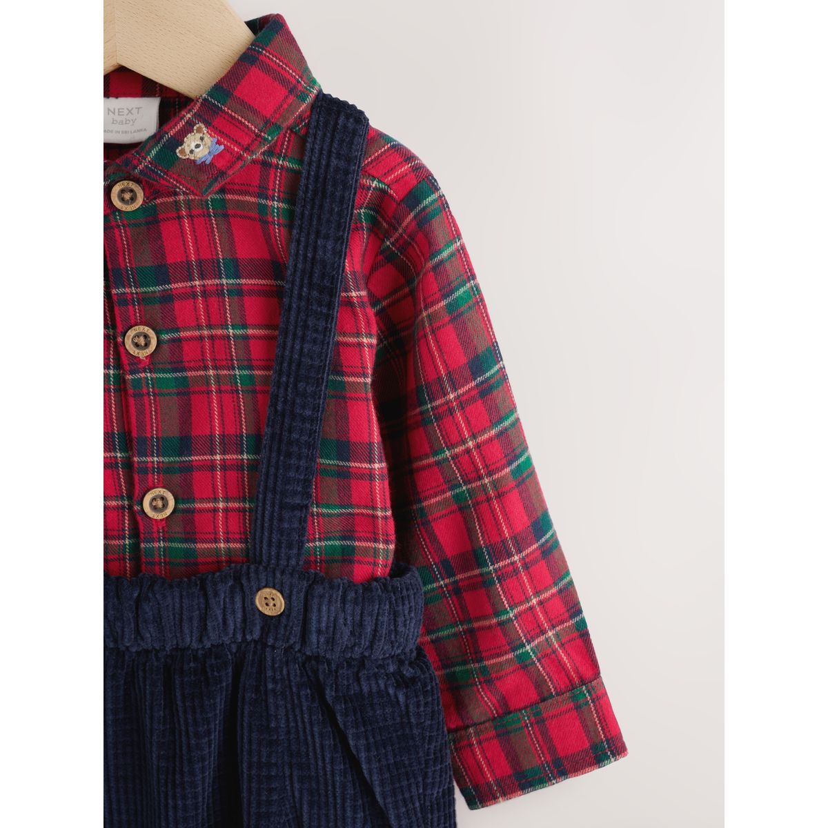 Chemise, pantalon et bretelles bébé, 3 pièces rouge à carreaux, NEXT