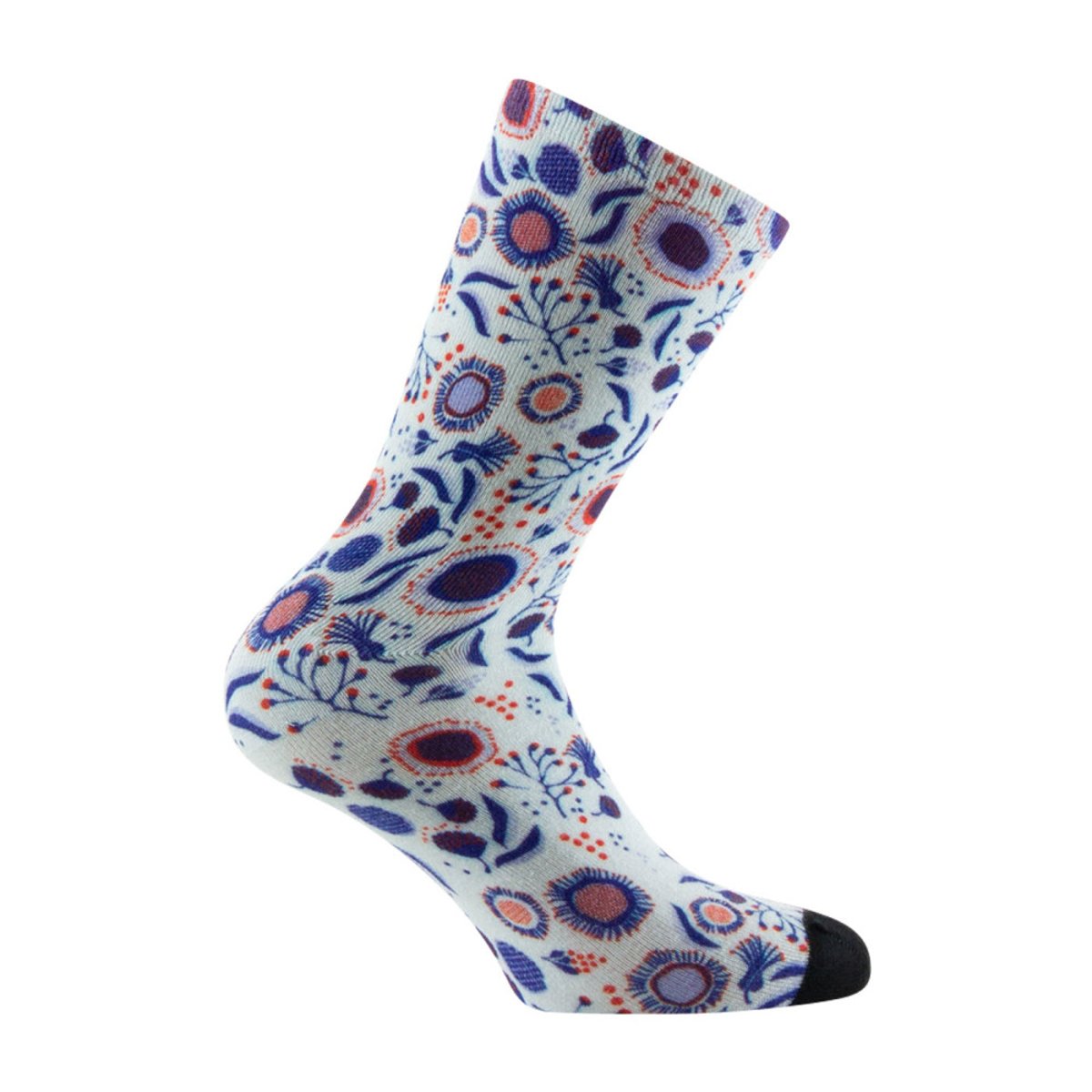 Mi-chaussettes imprimées Femme all over floral viscose de bambou ecru bleu, KINDY