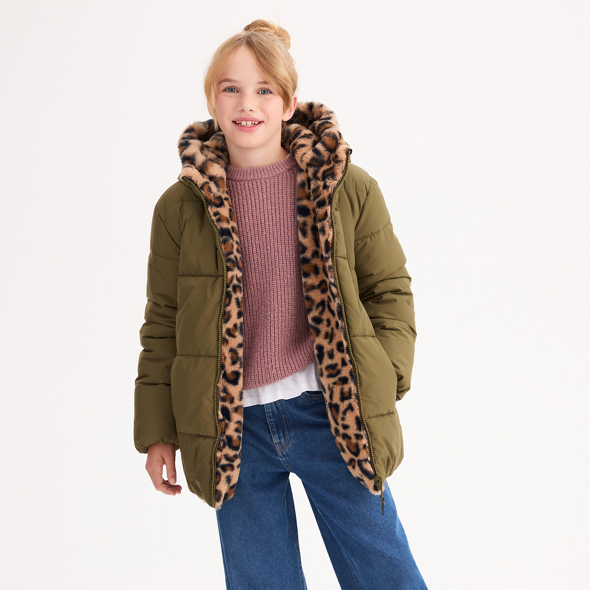 Doudoune chaude réversible à capuche kaki/marron, LA REDOUTE COLLECTIONS