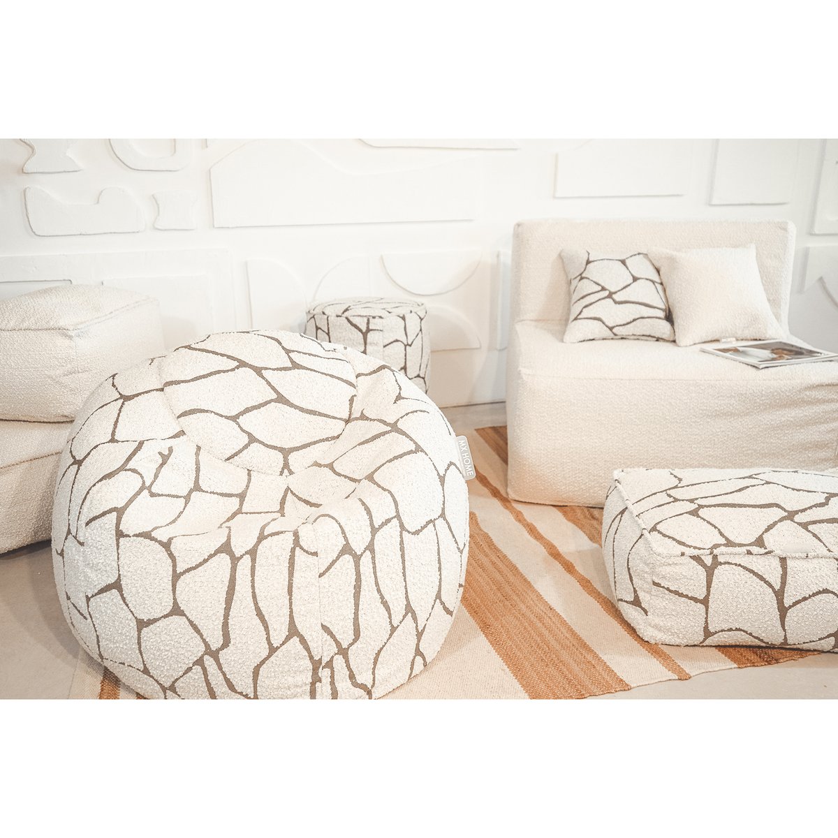 Pouf en laine bouclée, déhoussable blanc, MX HOME