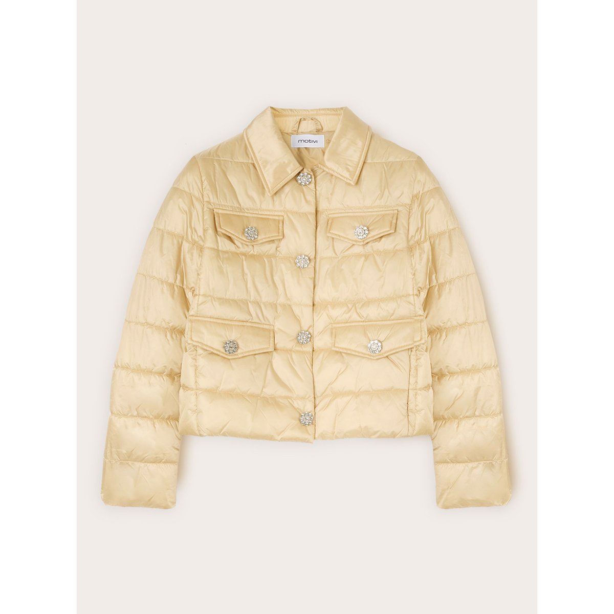 Veste matelassée légère courte avec boutons bijoux beige, MOTIVI