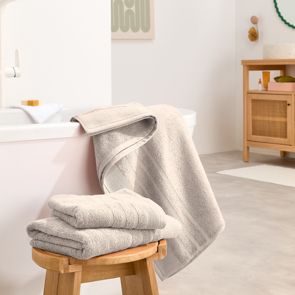 Lot de 2 serviettes éponge 600 g/m2, Zavara beige naturel, LA REDOUTE INTERIEURS