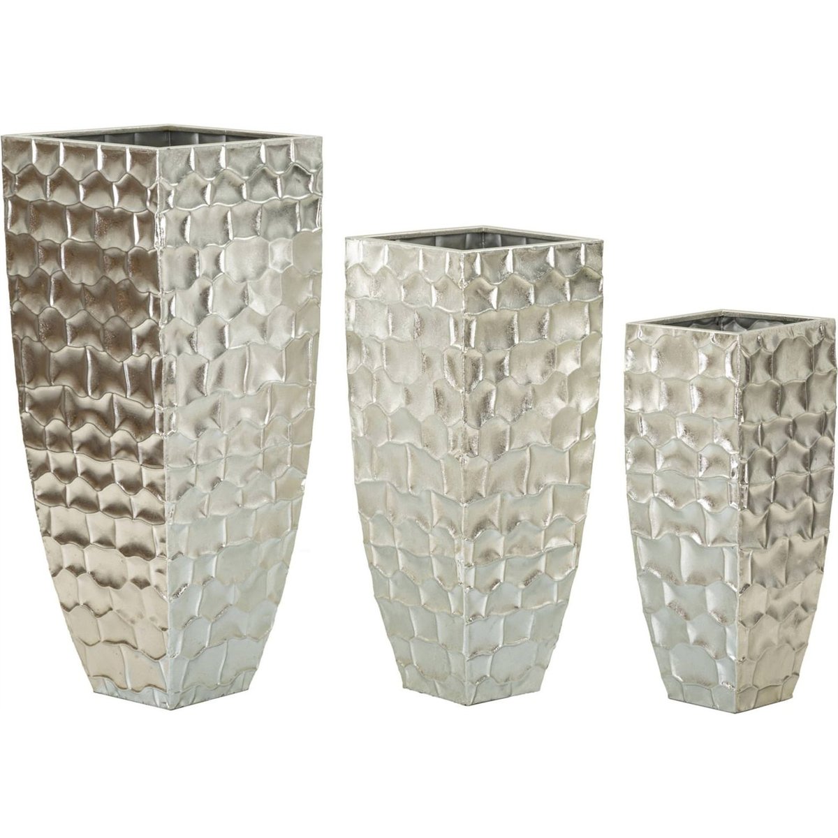 Vase en fer relief irrégulier lot de 3 GLAM argenté, RECOLLECTION