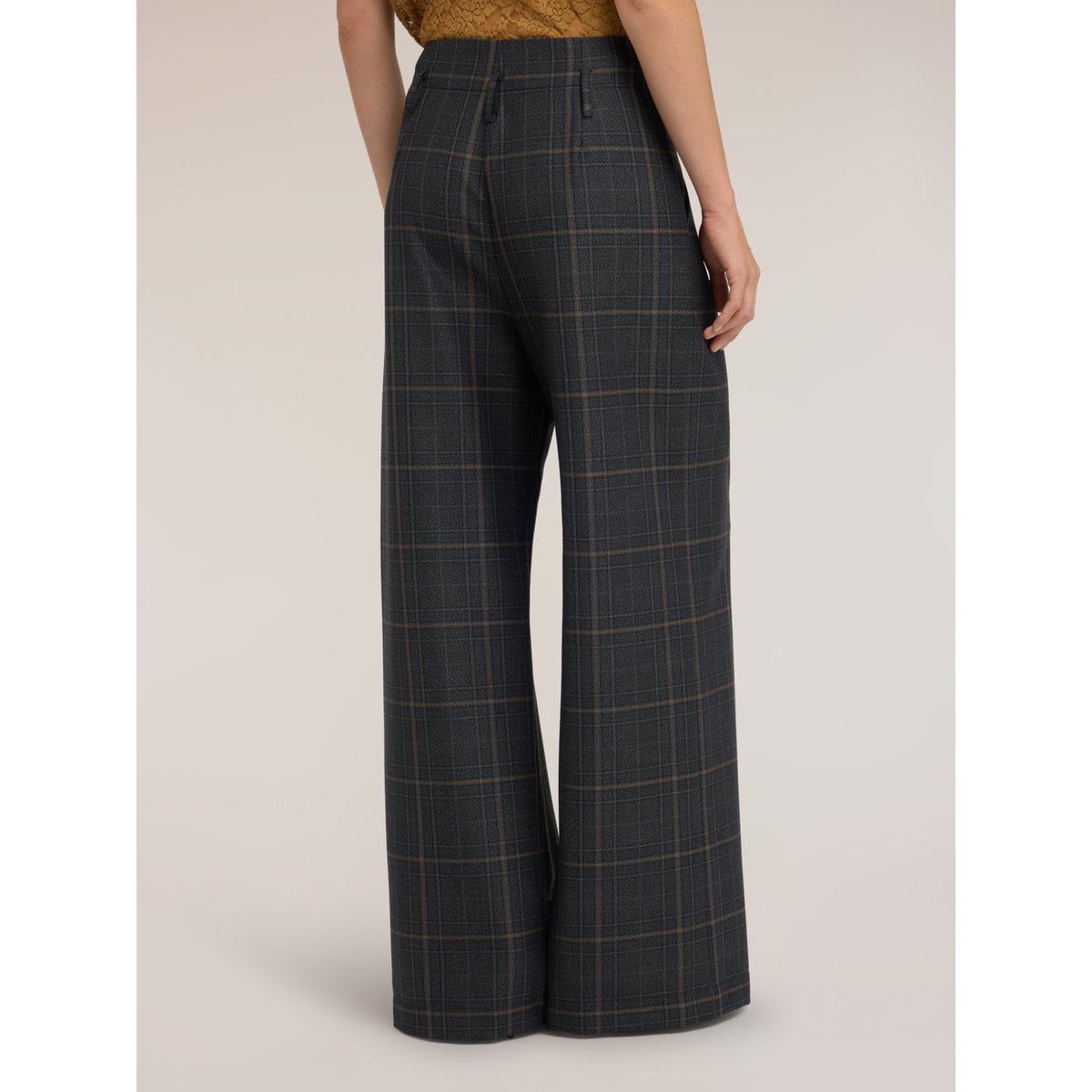 Pantalon palazzo taille haute à motif carreaux gris, MOTIVI