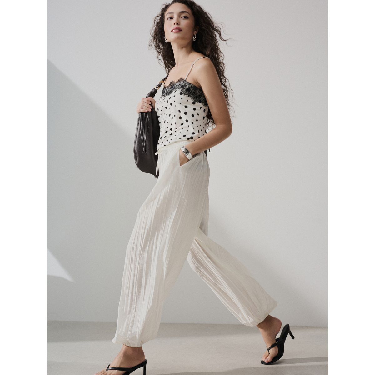 Pantalon bouffant effet froissé écru, NEXT