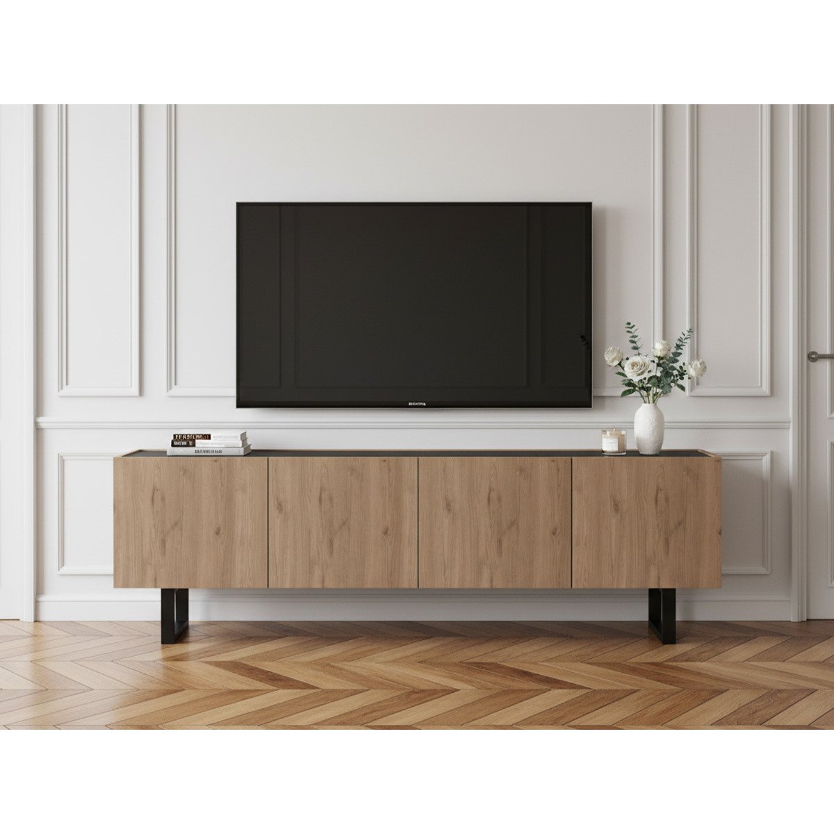 Meuble TV 180 cm panneaux de particules, OPERA marron clair, BOBOCHIC