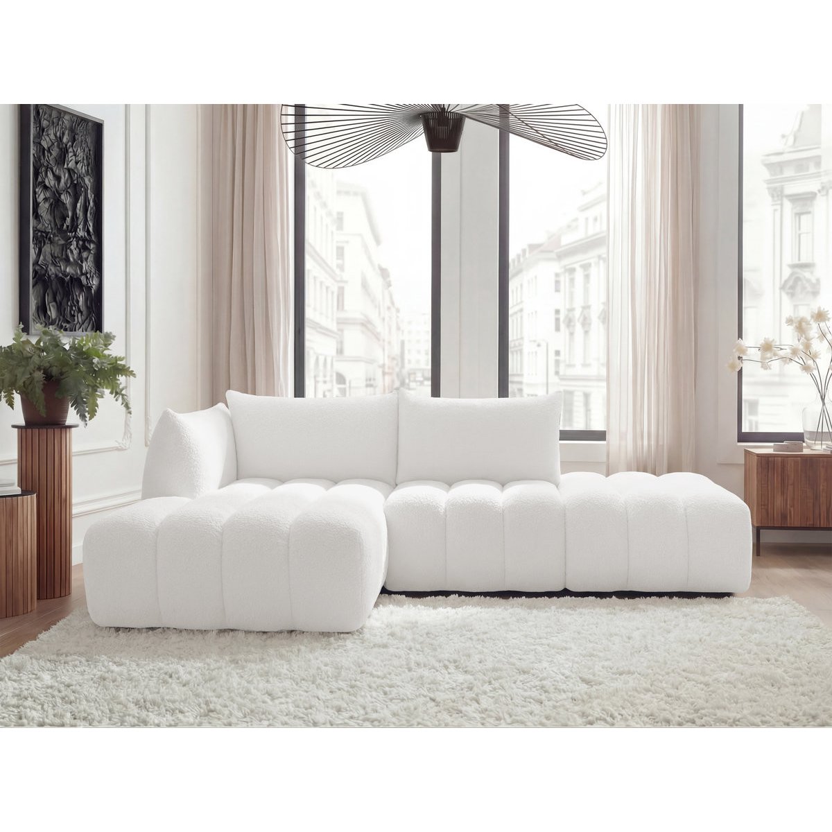 Canapé modulable 4 places en tissu bouclette, AZRA blanc, BOBOCHIC