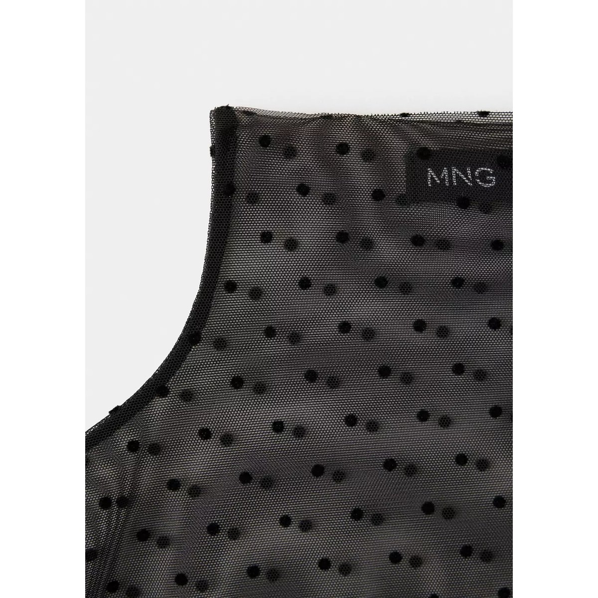 Blouse plumetis à col montant noir, MANGO