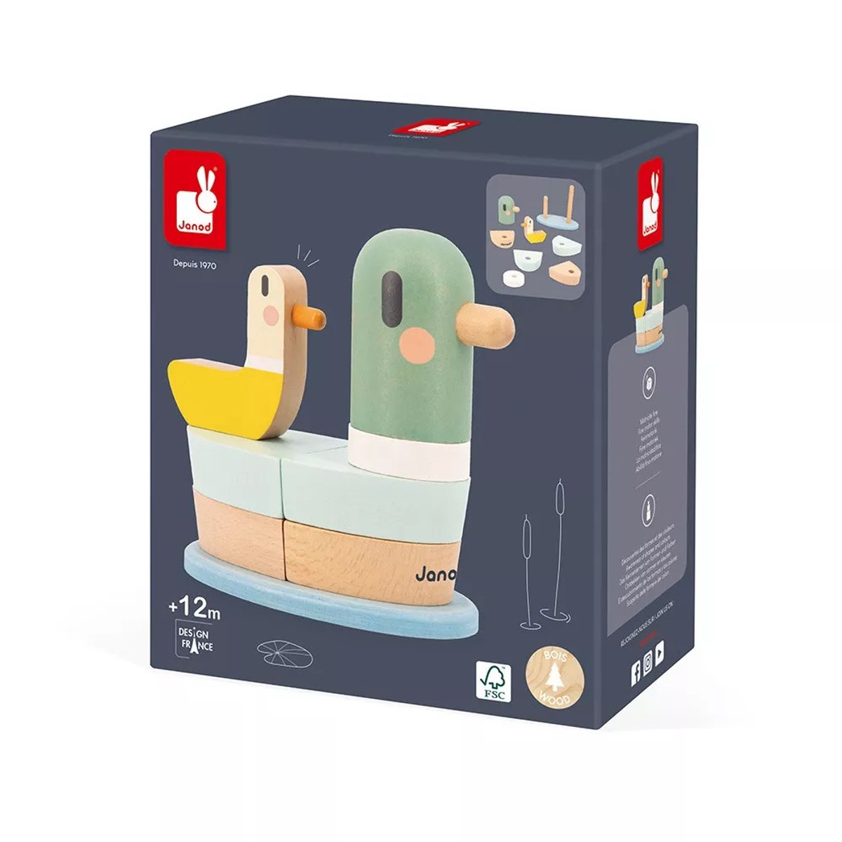 Jouet D'eveil Empilable En Bois Canard multicolore, JANOD