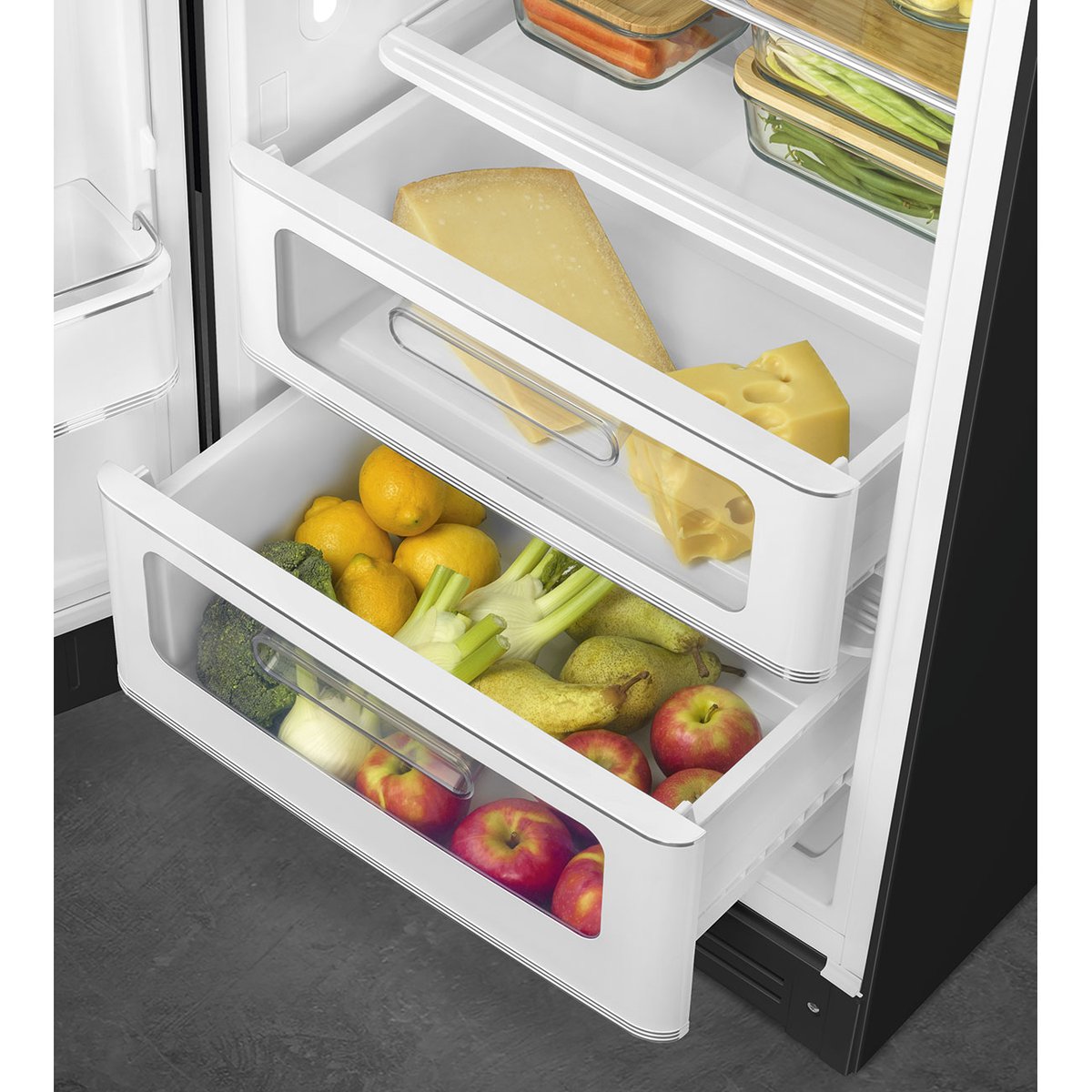 Réfrigérateur 1 porte poignée à droite FAB28 noir brillant, SMEG