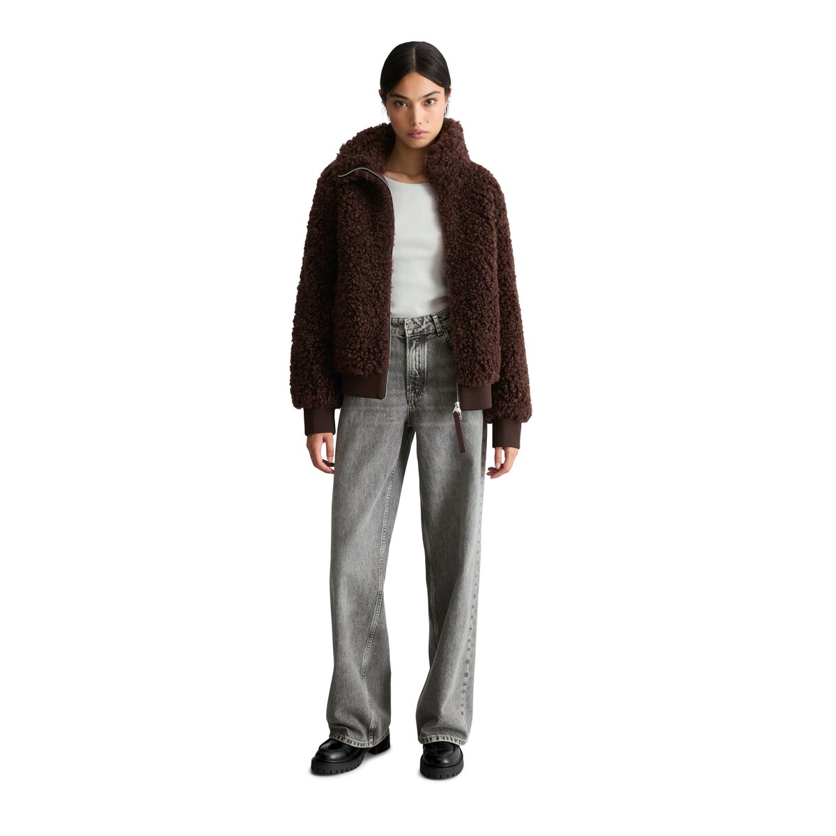 Teddy-Blouson régulier en peluche douce Curly marron, MARC O’POLO DENIM