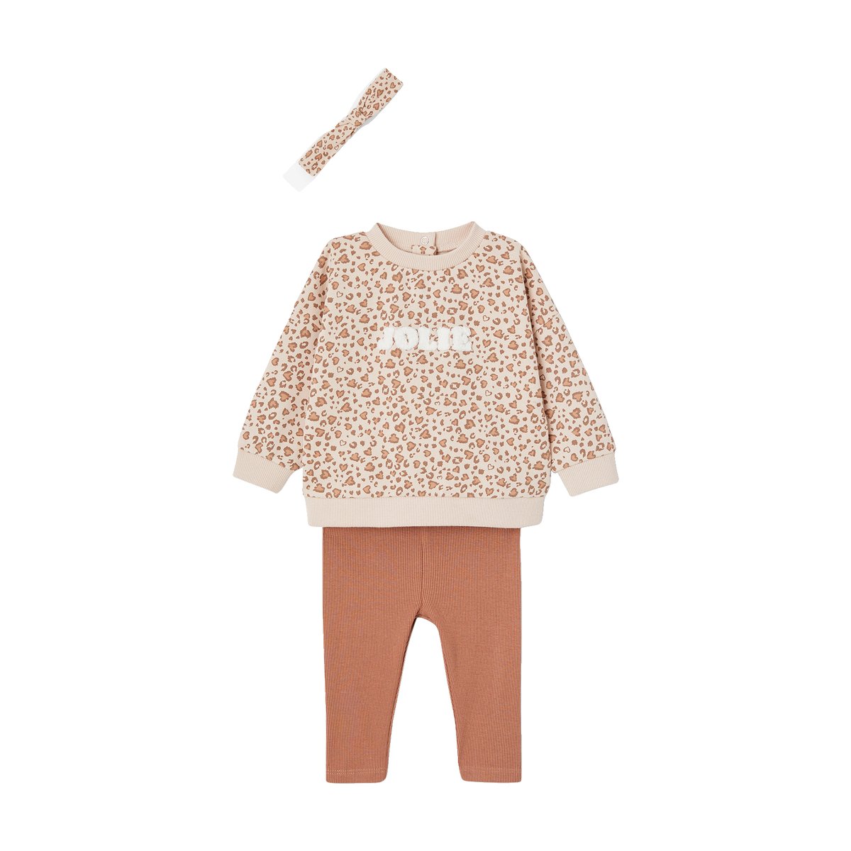 Ensemble sweat + legging + bandeau bébé beige poudré, VERTBAUDET