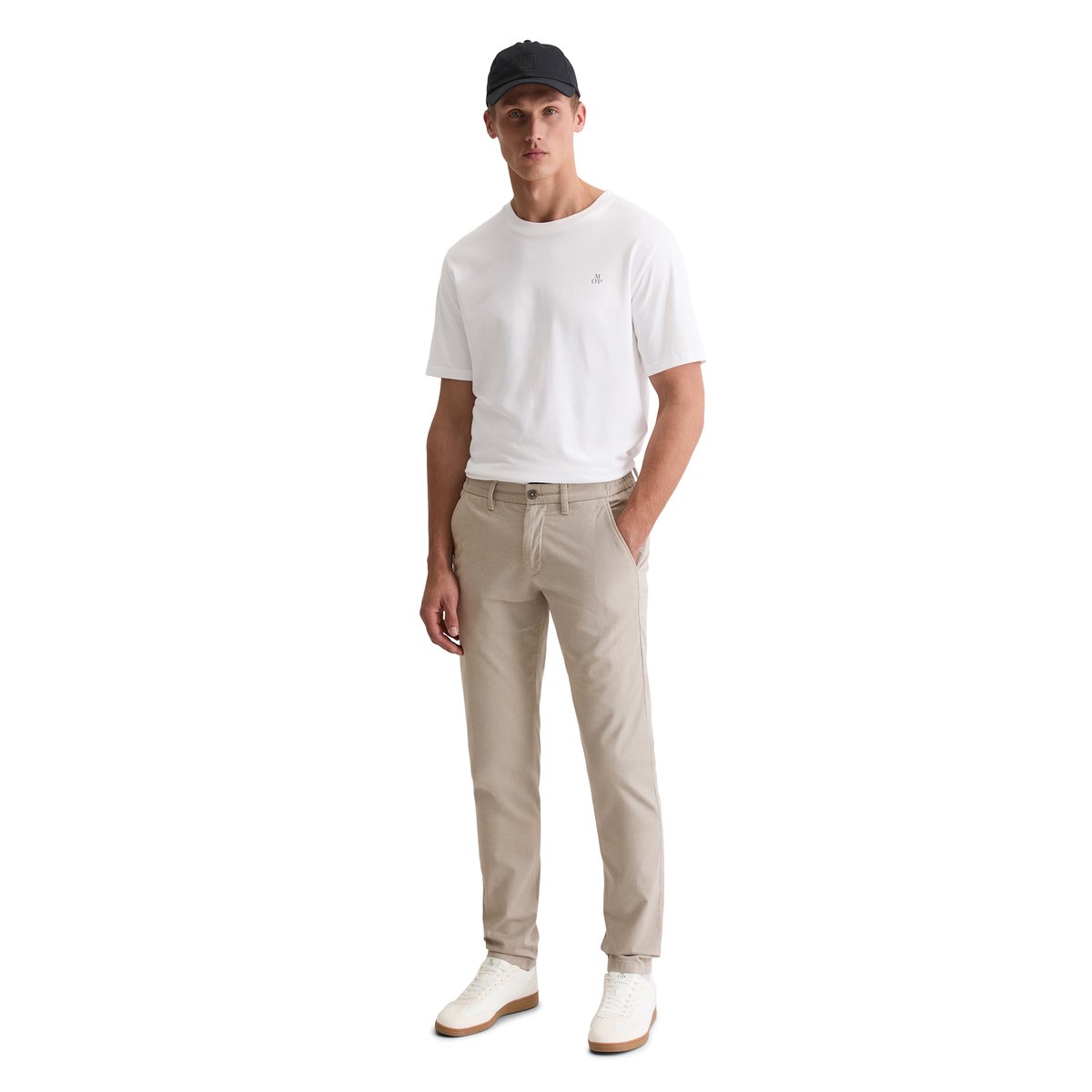 Pantalon modèle Stig Jogger shaped en Two-Tone Organic Cotton Stretch beige, MARC O'POLO
