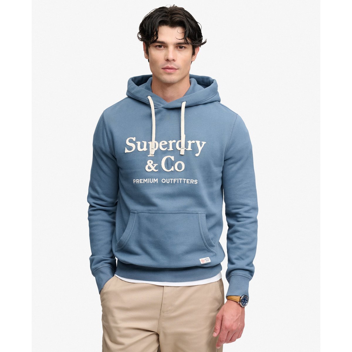 Sweat à capuche Company Logo coupe décontractée bleu ardoise sec, SUPERDRY