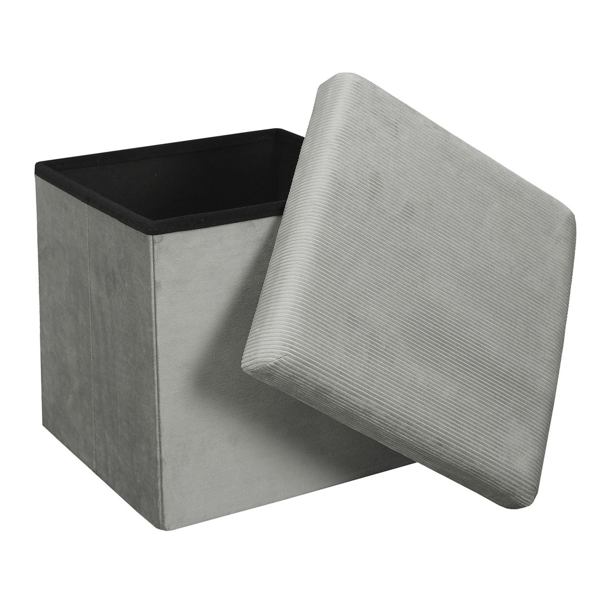 Pouf coffre de rangement pliable en velours côtelé GIULIA gris, THE HOME DECO FACTORY