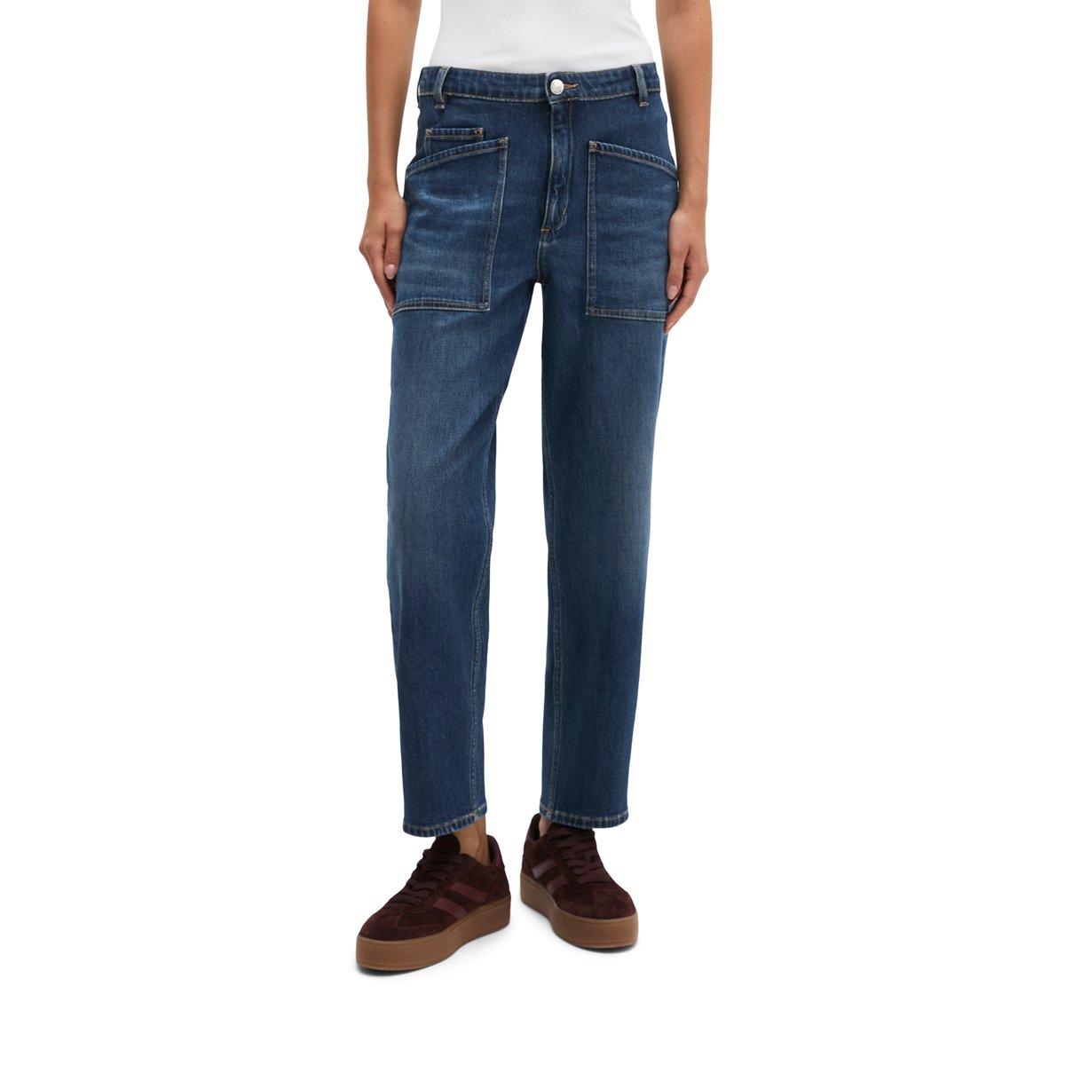 Jeans modèle Iva boyfriend en coton bio et lyocell stretch bleu, MARC O'POLO