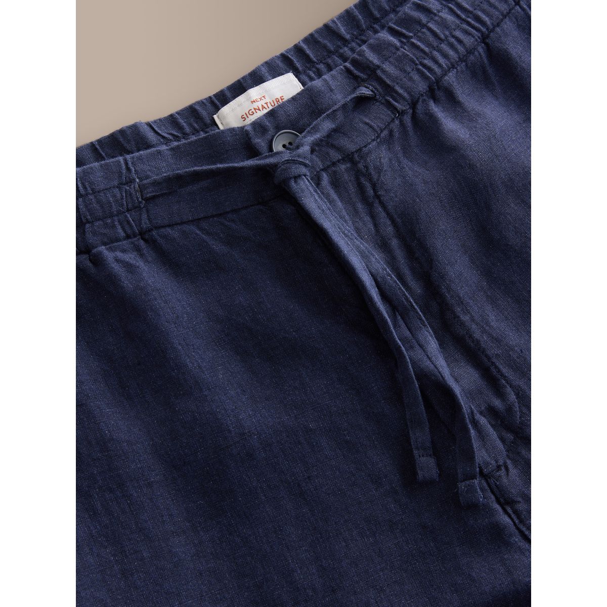 Pantalon lin taille élastique signature bleu marine, NEXT