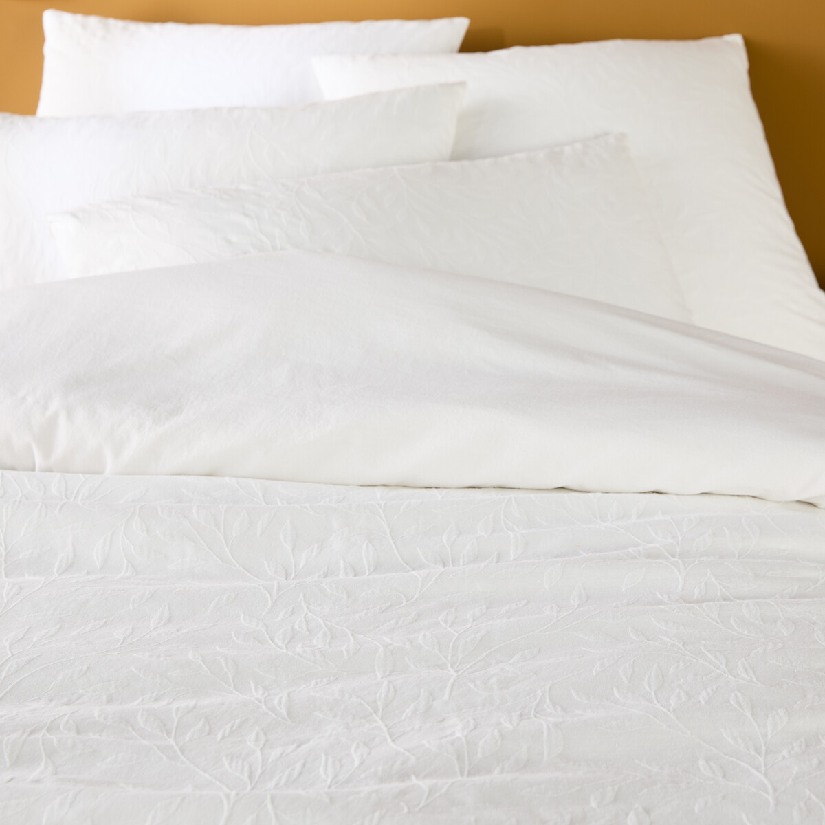 Housse de couette végétal jacquard coton, Miren blanc cassé, LA REDOUTE INTERIEURS