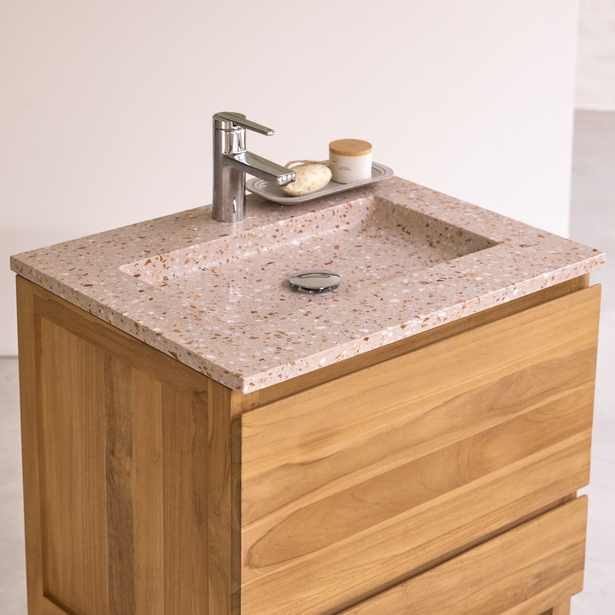 Meuble Salle De Bain en Teck massif, EDGAR marron clair, TIKAMOON